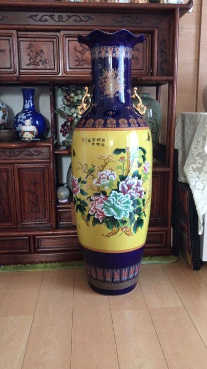 景徳鎮　中国花瓶　壺　古美術　中国美術　琺瑯彩　特大花鳥紋花瓶　高さ約108㌢ 景徳鎮 青花山水花瓶 中国 陶磁器 工芸 - アートの友社 : くみあい