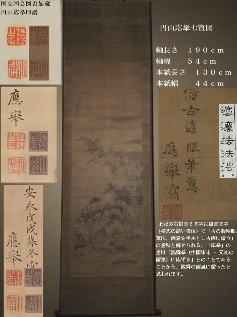 円山応挙七賢図（真作）応挙独特な写実的で宋時代の水墨画のエッセンスを体現した逸品 円山応挙七賢図（真作）応挙独特な写実的で宋時代の水墨画のエッセンス