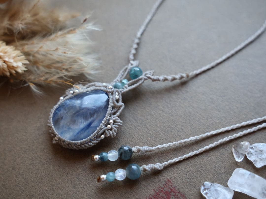 カイヤナイトインクォーツ(日本鑑別あり) マクラメ　ネックレス